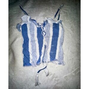 Ocean‎ Drive Smocked Cami Top Striped Sleeveless Blue White Tie Front